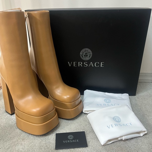 Versace Tan Platform Boots - Picture 2 of 12